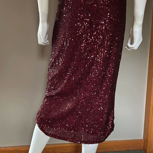 Francesca’s NWT Burgundy Sequin Formal Tulip Dress Medium - Picture 8 of 16